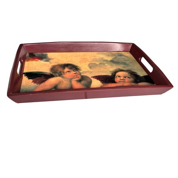 Solid Sturdy Bar Tray Angel Antique Style Raphael Sistine Cherubs Serveware READ - Picture 5 of 12